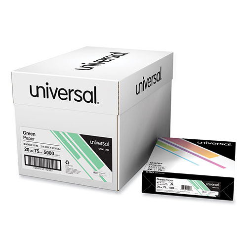 Universal Deluxe Colored Paper, 20 lb Bond Weight, 8.5 x 11, Green, 500 Sheets/Ream, 10 Reams/Carton