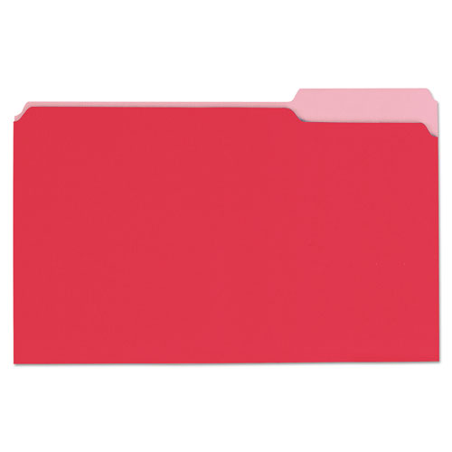 Universal Deluxe Colored Top Tab File Folders, 1/3-Cut Tabs: Assorted, Legal Size, Red/Light Red, 100/Box