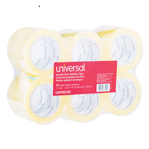 Universal Deluxe General-Purpose Acrylic Box Sealing Tape, 3" Core, 1.88" x 109 yds, Clear, 12/Pack