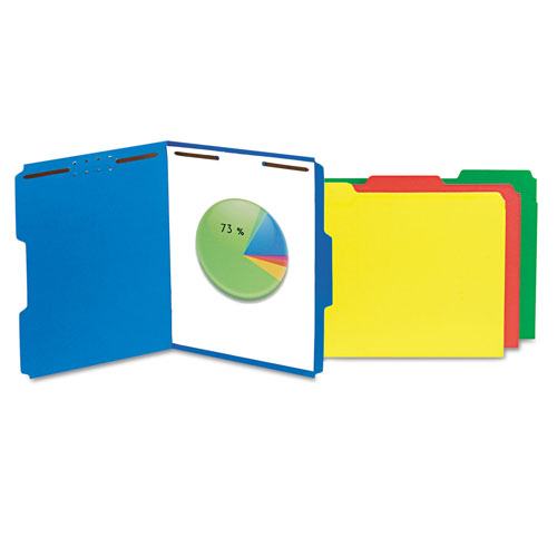 Universal Deluxe Reinforced Top Tab Fastener Folders, 0.75" Expansion, 2 Fasteners, Letter Size, Blue Exterior, 50/Box