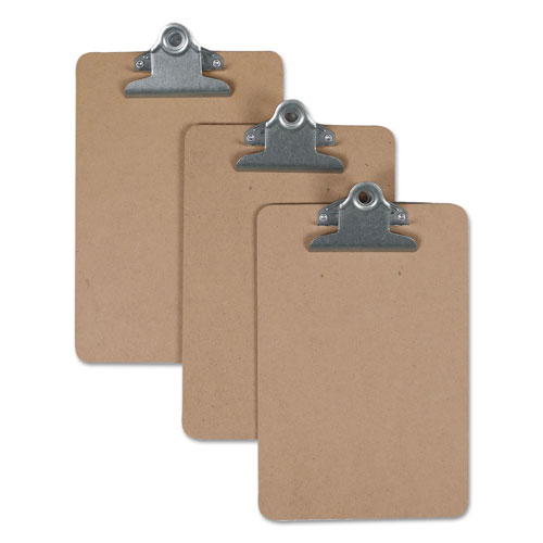 Universal Hardboard Clipboard, 0.75" Clip Capacity, Holds 5 x 8 Sheets, Brown, 3/Pack
