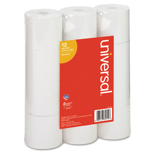 Universal Impact and Inkjet Print Bond Paper Rolls, 0.5" Core, 2.25" x 150 ft, White, 12/Pack