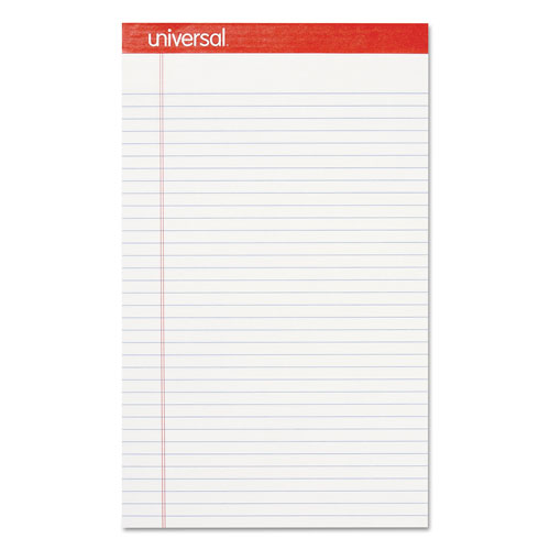 Universal Perforated Ruled Writing Pads, Wide/Legal Rule, Red Headband, 50 White 8.5 x 14 Sheets, Dozen