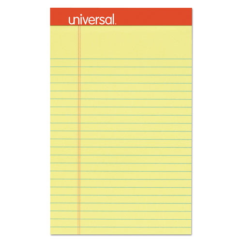 Universal Perforated Ruled Writing Pads, Narrow Rule, Red Headband, 50 Canary-Yellow 5 x 8 Sheets, Dozen