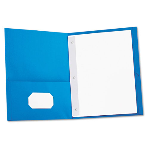 Universal Two-Pocket Portfolios with Tang Fasteners, 0.5" Capacity, 11 x 8.5, Light Blue, 25/Box