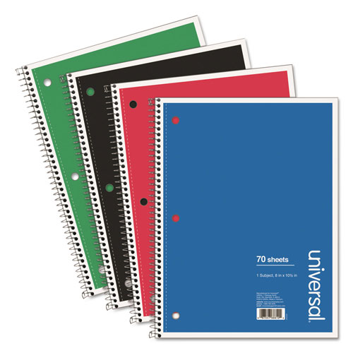 Universal Wirebound Notebook, 1-Subject, Wide/Legal Rule, Assorted Cover Colors, (70) 10.5 x 8 Sheets, 4/Pack