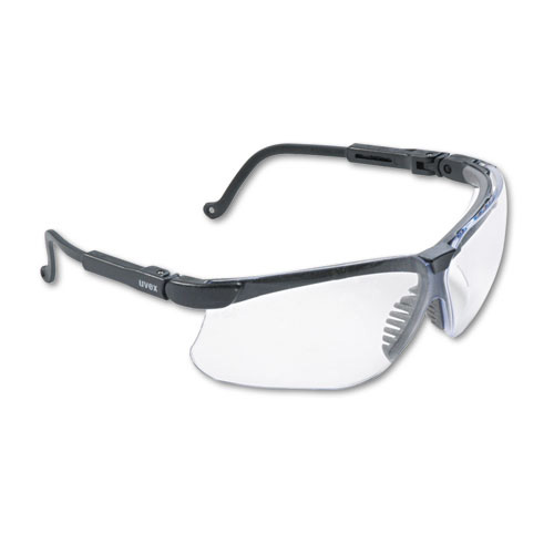 Uvex Safety Genesis Wraparound Safety Glasses, Black Plastic Frame, Clear Lens