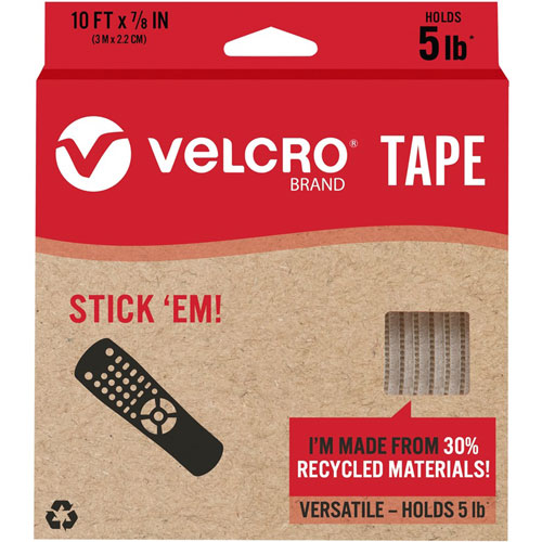 Velcro Eco Collection Adhesive Backed Tape - 10 ft Length x 0.88" Width - 1 / Each - White