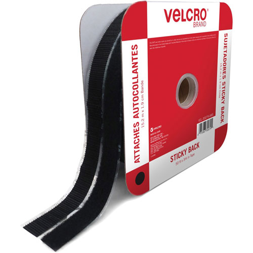 Velcro Fastener, Sticky Back Tape, 3/4"Wx50'Lx1/10"H, Black
