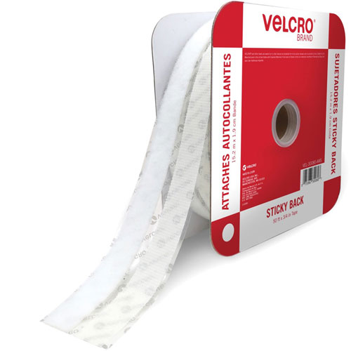 Velcro Fastener, Sticky Back Tape, 3/4"Wx50'Lx1/10"H, White