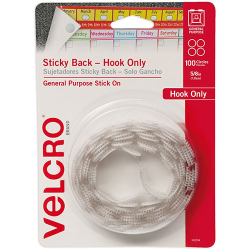 Velcro Hooks for Sticky Back Round Coins, 5/8" Size, 100 PK, White