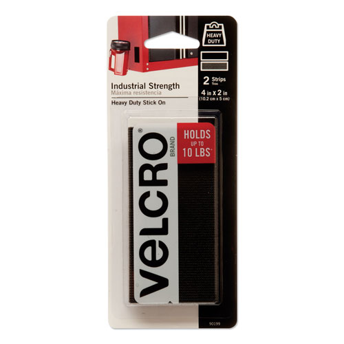 Velcro Industrial-Strength Heavy-Duty Fasteners, 2" x 4", Black, 2/Pack