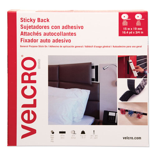 Velcro Sticky-Back Fasteners, Removable Adhesive, 0.75" x 49 ft, Black