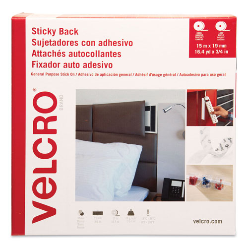 Velcro Sticky-Back Fasteners, Removable Adhesive, 0.75" x 49 ft, White