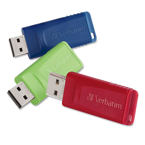 Verbatim Store 'n' Go USB Flash Drive, 32 GB, Assorted Colors, 3/Pack