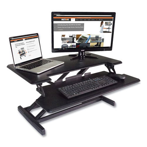 Victor High Rise Height Adjustable Compact Standing Desk with Keyboard Tray, 32.5" x 25" x 19", Black