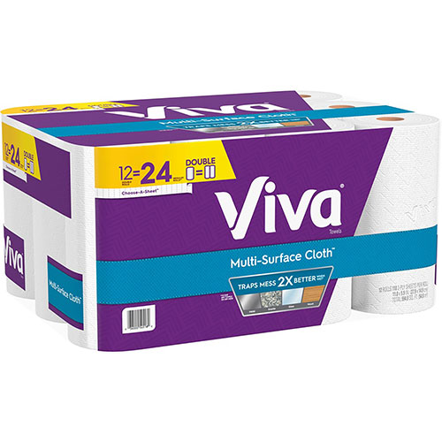 VIVA® Multi-Surface Cloth Towels, 2 Ply, White, Perforated, 12 / Pack