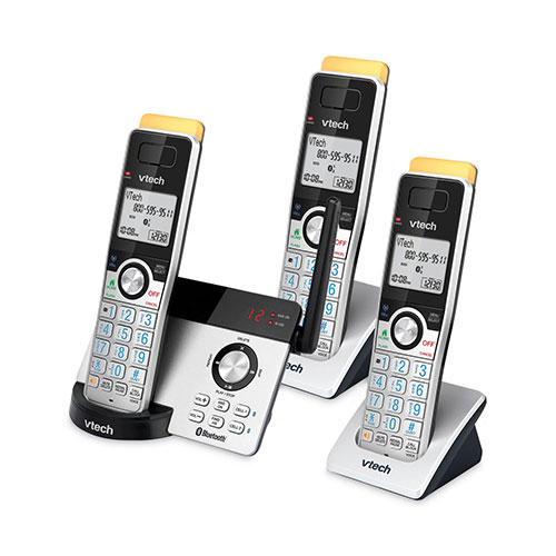 Vtech 80-2151-02 Three-Handset Connect to Cell Cordless Telephone, Black/Silver