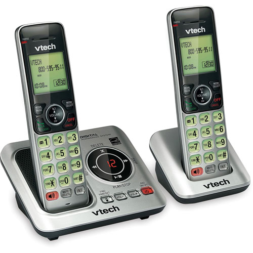 Vtech Cordless Phone, 2-Handset, 5-1/5"Wx6-7/10"Lx6-9/10"H, Silver