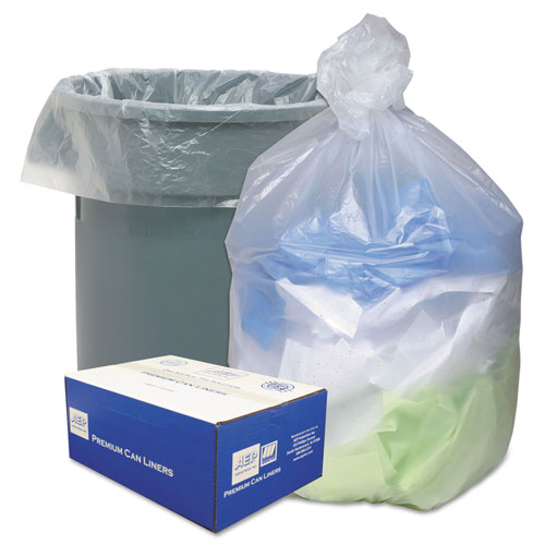 Webster Can Liners, 60 gal, 14 microns, 38" x 60", Natural, 200/Carton