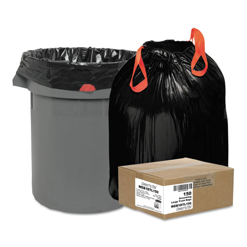 Webster Heavy-Duty Trash Bags, 33 gal, 1.2 mil, 33.5" x 38", Black, 150/Box