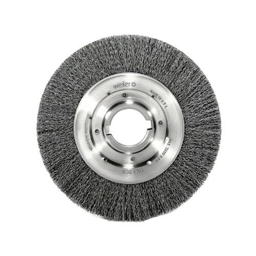 Weiler Medium-Face Crimped Wire Wheel, 10 in dia x 1-1/8 in W Face, 0.0118 in Stainless Steel Wire, 3600 RPM