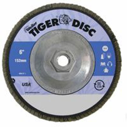 Weiler Tiger Disc Abrasive Flap Discs, 6in,60 Grit, 5/8 Arbor, 10,200 rpm, Phenolic Back