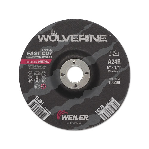 Weiler Wolverine® Thin Cutting Wheel, 6 in Dia, 1/4 Thick, 7/8 Arbor, 24 Grit