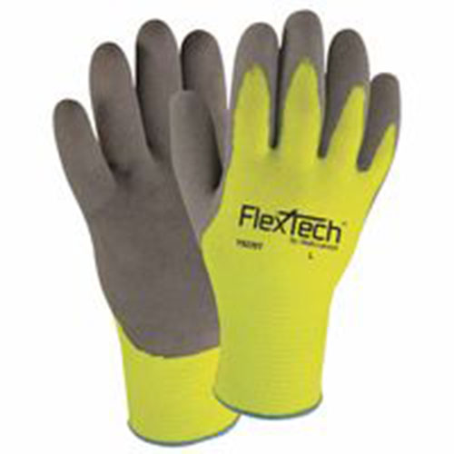 Wells Lamont FlexTech Hi-Visibility Knit Thermal Gloves w/Nitrile Palm, L, Hi Vis Green/Gray