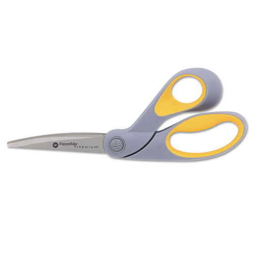 Westcott® ExtremEdge Titanium Bent Scissors, 9" Long, 4.5" Cut Length, Gray/Yellow Offset Handle