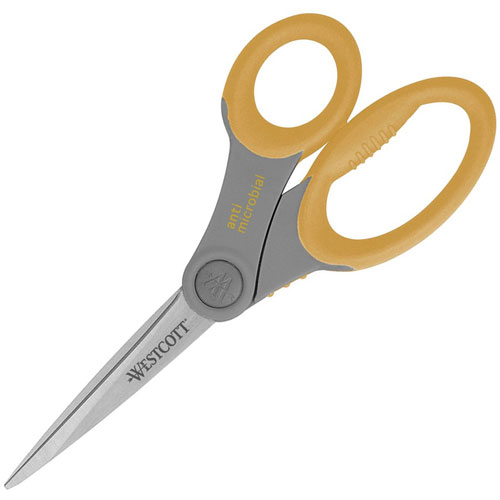 Westcott® Scissors, Antimicrobial, Straight, 8" Blades, Gray/Yellow