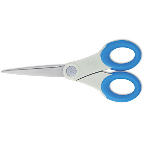 Westcott® Scissors with Antimicrobial Protection, Pointed Tip, 7" Long, 3" Cut Length, Blue Straight Handle