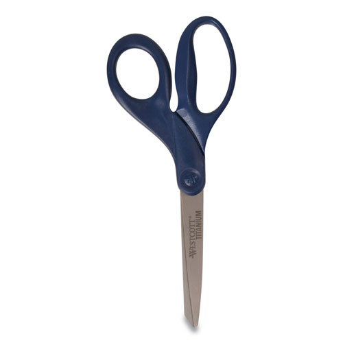 Westcott® Titanium Bonded Scissors, 8" Long, 3.5" Cut Length, Navy Straight Handle