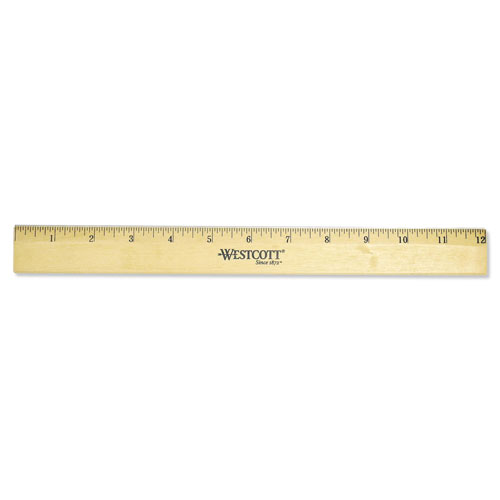 Westcott® Wood Ruler with Single Metal Edge, Standard, 12" Long
