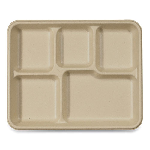 World Centric Fiber Trays, School Tray with Five-Compartments, 10.5 x 8.5 x 1, Natural, 400/Carton