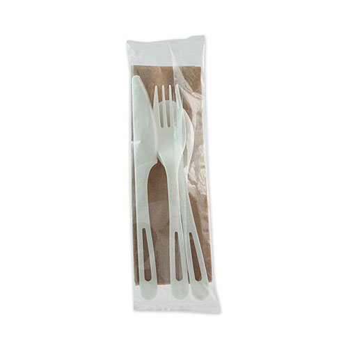 World Centric TPLA Compostable Cutlery, Knife/Fork/Spoon/Napkin, 6", White, 250/Carton