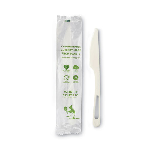 World Centric TPLA Compostable Cutlery, Knife, 6.7", White, 750/Carton