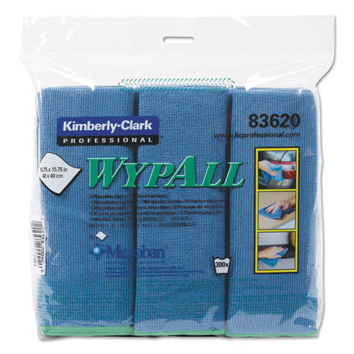 WypAll® Microfiber Cloths, Reusable, 15 3/4 x 15 3/4, Blue, 6/Pack