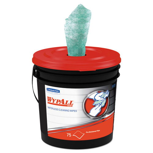 WypAll® Waterless Hand Wipes, Cloth, 9 x 12, 75/Bucket, 6 Buckets/Carton