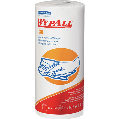 WypAll® Wiper, L30, Small Roll, 11"x10.4", 70 Sheets, White