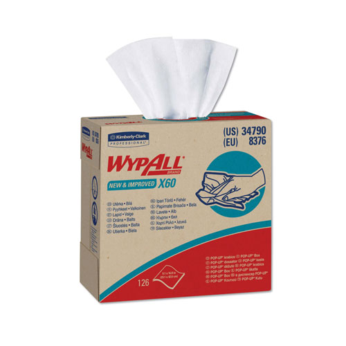 WypAll® X60 Cloths, POP-UP Box, White, 9 1/8 x 16 4/5, 126/Box
