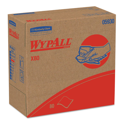 WypAll® X80 Cloths with HYDROKNIT, 9.1 x 16.8, Red, Pop-Up Box, 80/Box, 5 Box/Carton