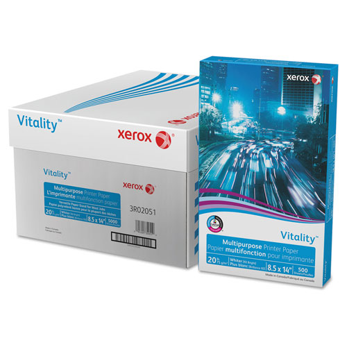 Xerox Vitality Multipurpose Print Paper, 92 Bright, 20lb, 8.5 x 14, White, 500 Sheets/Ream, 10 Reams/Carton