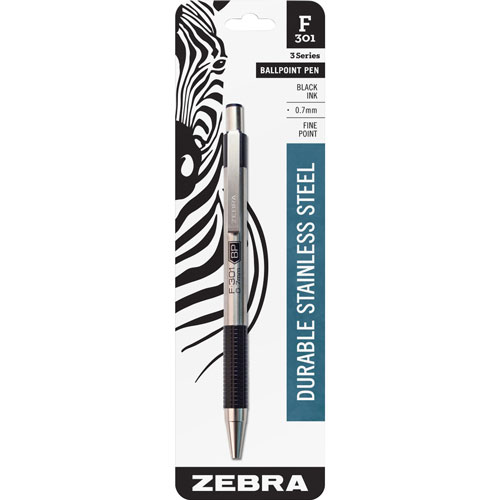 Zebra Pen Ballpoint Pen, Refillable, .7mm, Stainless Steel/Black
