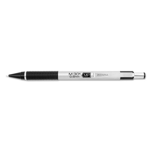 Zebra Pen M-301 Mechanical Pencil, 0.5 mm, HB (#2.5), Black Lead, Steel/Black Accents Barrel, Dozen