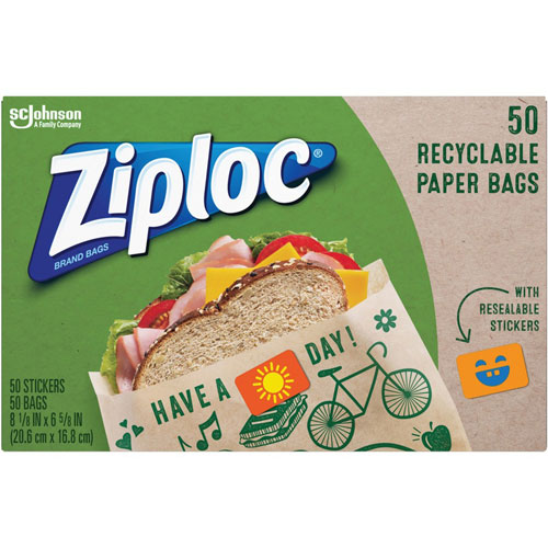 Ziploc® Paper Bags, 3" x 5" Length, Brown, Paper, 50/Box, Lunch, Sandwich, Snack