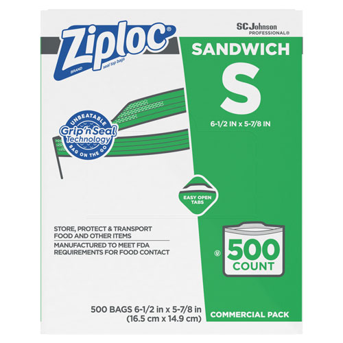 Ziploc® Resealable Sandwich Bags, 1.2 mil, 6.5" x 6", Clear, 500/Box