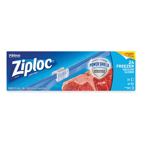 SC Johnson Ziploc® Slider Freezer Bags, 1 gal, 1.75 mil, 9.5 x 2.63 x  10.56, Clear, 24/Box, SJN316485