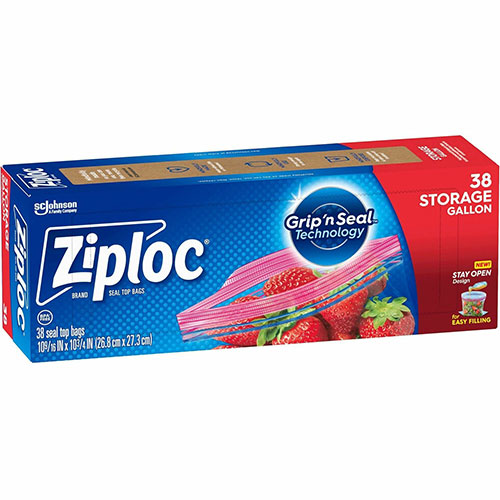 Ziploc® Stand-Up Storage Bags, 1 gal Capacity, Blue, 38/Box, Kitchen, Storage