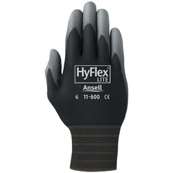 Ansell HyFlex Lite Gloves, Size 7, Black/Gray
